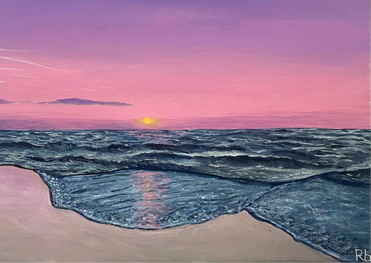 Kaart, roze zonsondergang aan zee